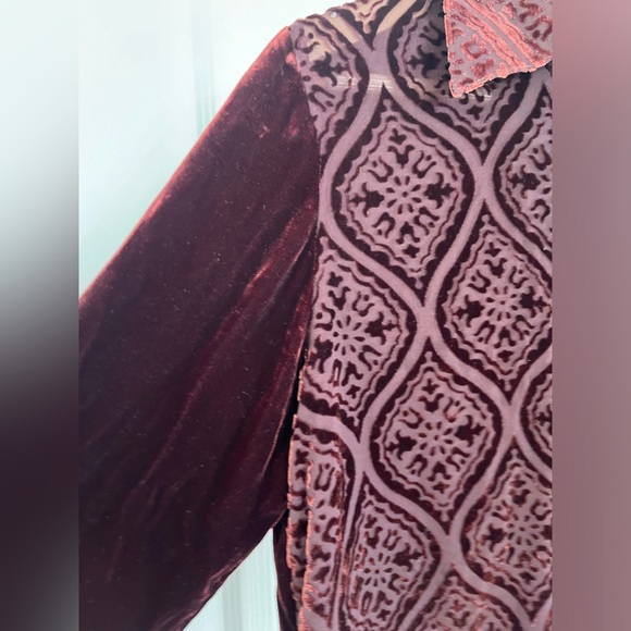 Diane Gilman burgundy velvet burnout boho whimsigoth witchy dark romantic top - Picture 3 of 8